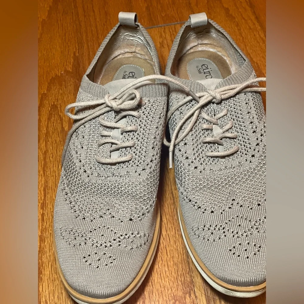 EuroSoft by Sofft Mens Knit Oxford Wingtip Shoes Taupe Grey Lace Up‎ Comfort
